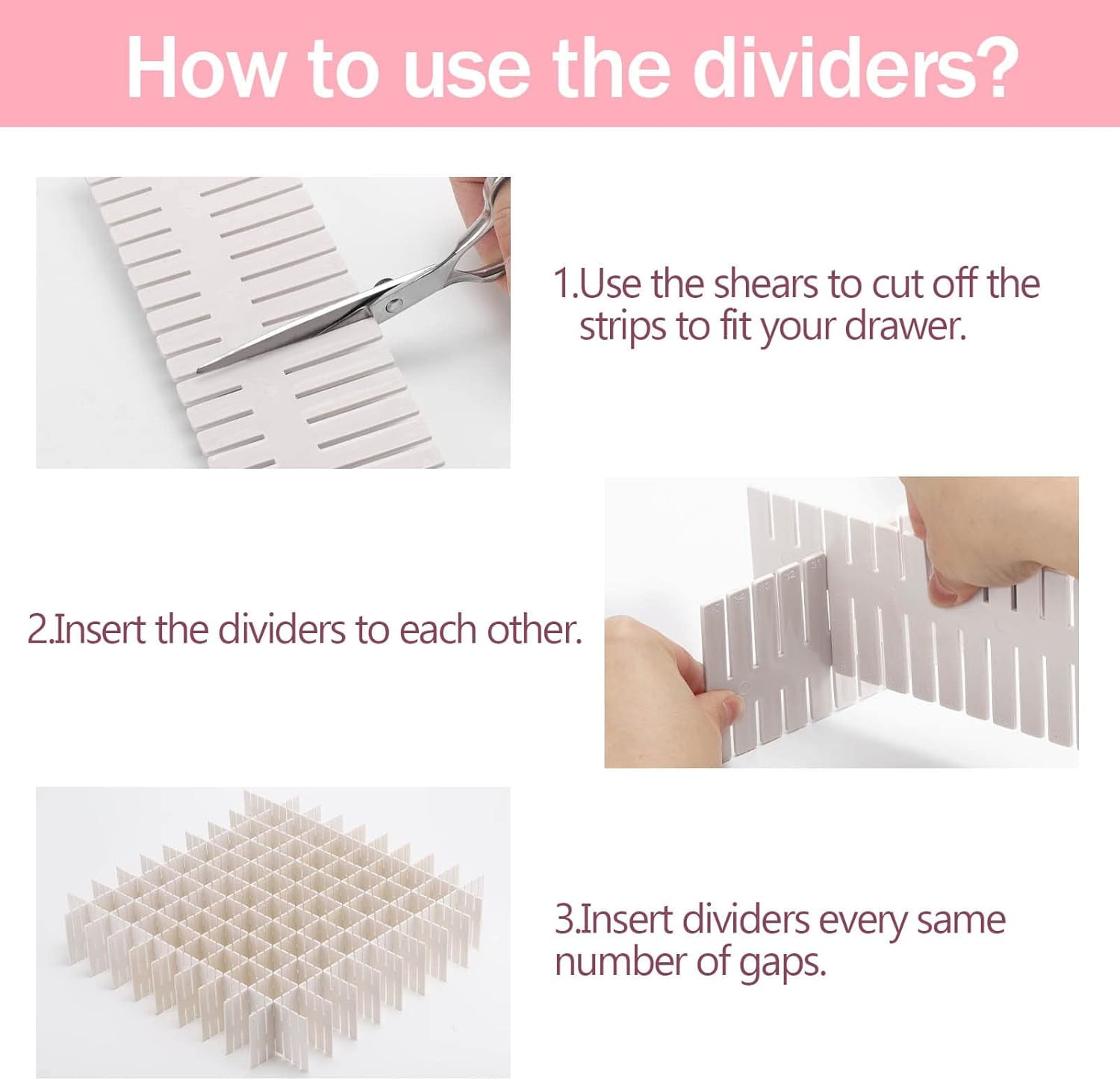 40Pcs Grid Drawer Dividers, Adjustable Drawer Organizer for Socks, Underwear, Lingerie, Makeup, Bedroom Office Kitchen Storage (White)