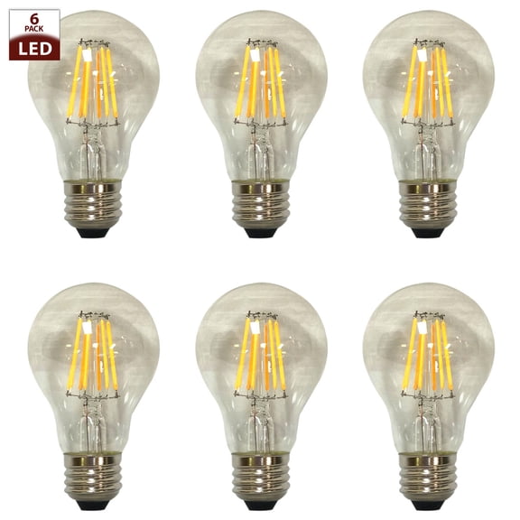 Royal Designs A60 Edison E26 Base Dimmable LED Light Bulbs, 8 Watts, 6 Pack