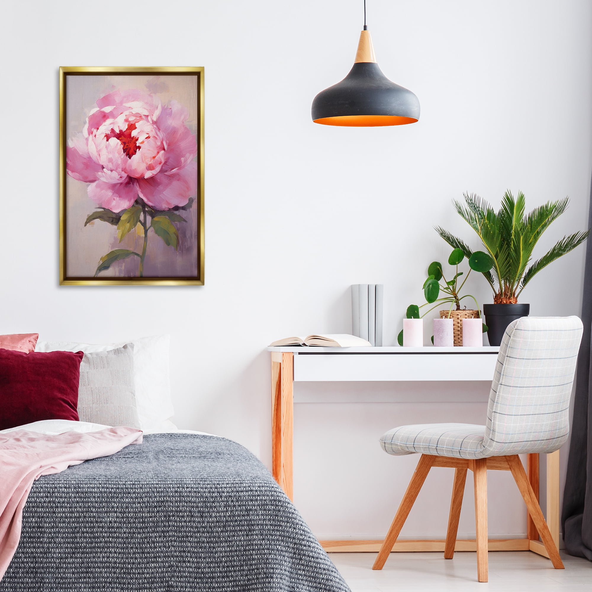 Stupell Industries Blush Pink Peony Botanical & Floral Painting Gold Floater Framed Art Print Wall Art, 21 x 31