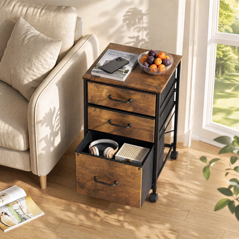 GALAXHERO 3-Drawer Mobile File Cabinet, Rustic Brown photo 4