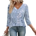 thumbnail image 4 of Womens Tops 3/4 Sleeve Dressy Casual Shirts Fall Outfits Travel Vacation Plus Size Spring Clothes Sky Blue M, 4 of 5