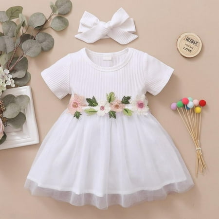

Uccdo Toddler Baby Girls Casual Tulle Tutu Dresses+Headband Flower Girl Princess Dress Short Sleeve Sundress Size 9M-3T