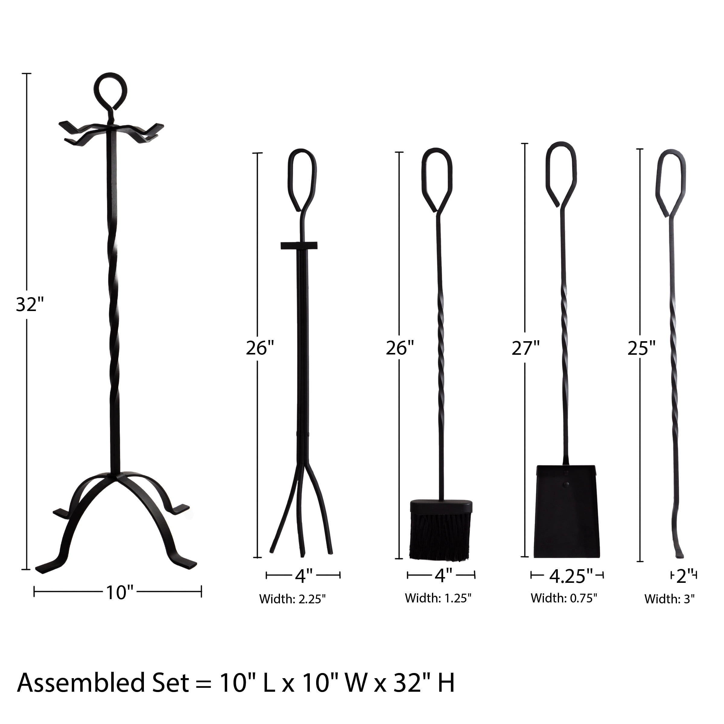 Somerset Home 5-Piece Scroll Fireplace Tool Set- Black Wrought Iron