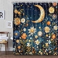 thumbnail image 2 of Flower Moon Plants Black Shower Curtain, Watercolor Plant Leaves with Floral Bathroom Decor , Wildflower Waterproof Fabric Shower Curtain Set with Hooks 70X70in, 2 of 5