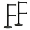 Black Twin Dual Belt Stanchion Retractable Belt Barrier with 9 Ft Black Belt (Set of 2)- MLine 630D