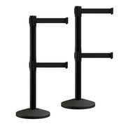 Black Twin Dual Belt Stanchion Retractable Belt Barrier with 11 Ft Black Belt (Set of 2)- MLine 630D