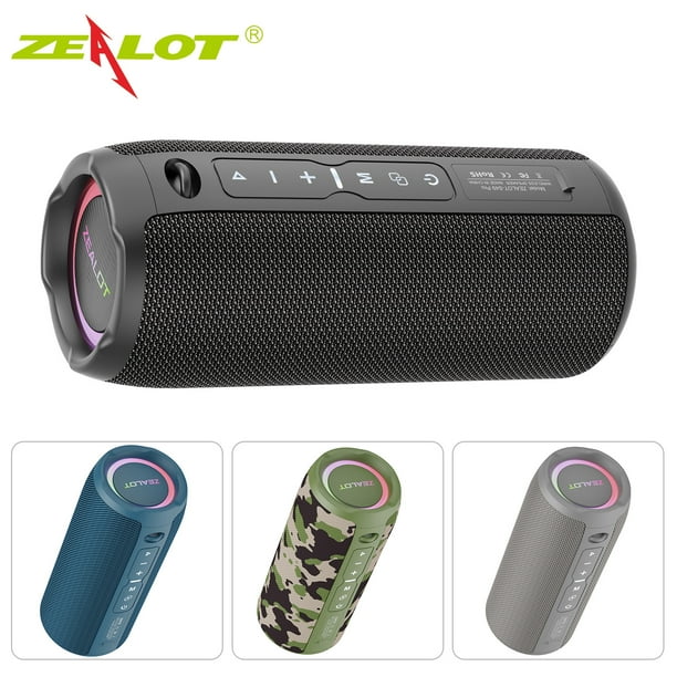 Orador ZEALOT S49PRO Altavoz inalámbrico portátil con tecnología BT 5.2 Altavoces IPX6 impermeables Sonido HiFi AUX FM Tarjeta TF Iluminación RGB Largo tiempo de reproducción Compacto y portátil Perfe