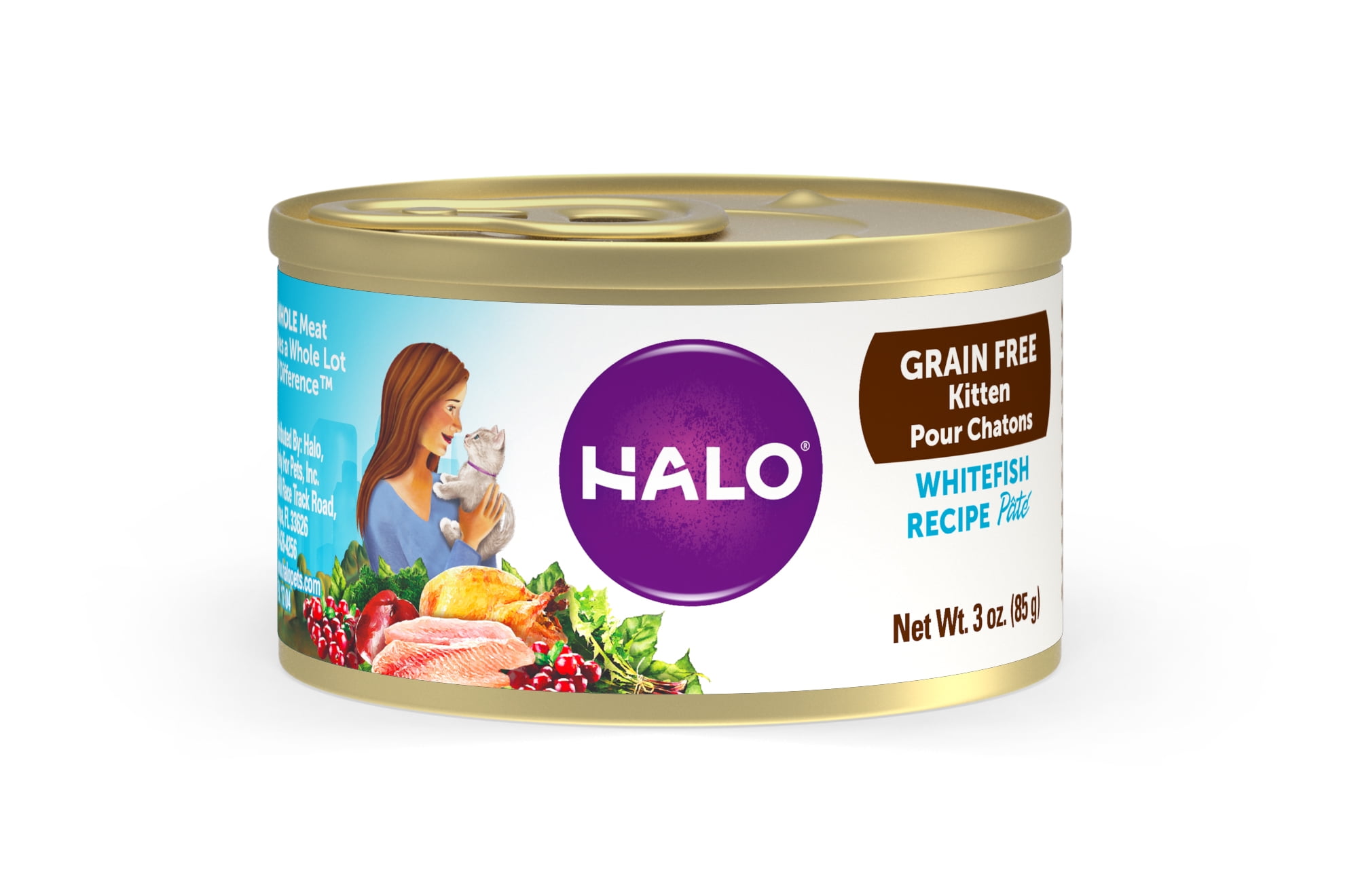 Halo Grain Free Natural Wet Cat Food, Kitten Whitefish Recipe, 3Ounce