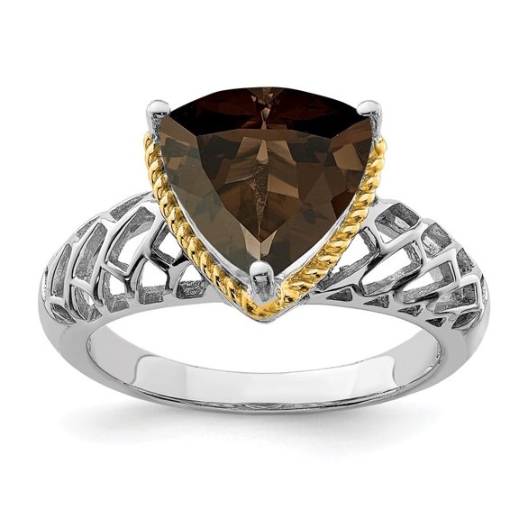 Auriga Fine Jewelry 925 Sterling Silver Rhodium w/ Flash Gold-plate Smoky Quartz Ring for Women Size- 7