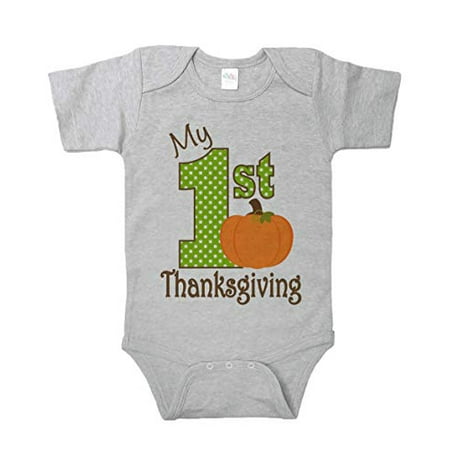 

7 ate 9 Apparel Baby s 1st Thanksgiving Onepiece Grey