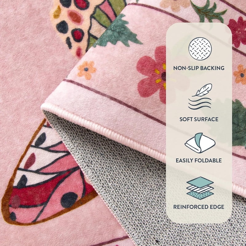 Wonnitar 8'x10' Area Rug for Living Room Insect & Botanical Washable Rug - Soft Nature-Inspired Carpet for Living Room, Non-Slip Ultra-Thin Large Rug for Bedroom, Dining Room, Nursery