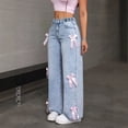 thumbnail image 2 of OJSFQUFP Girls Jeans Elastic Waist Wide Leg Baggy Loose Pants Kids Trousers Streetwear Washed Sweatpants, 2 of 9