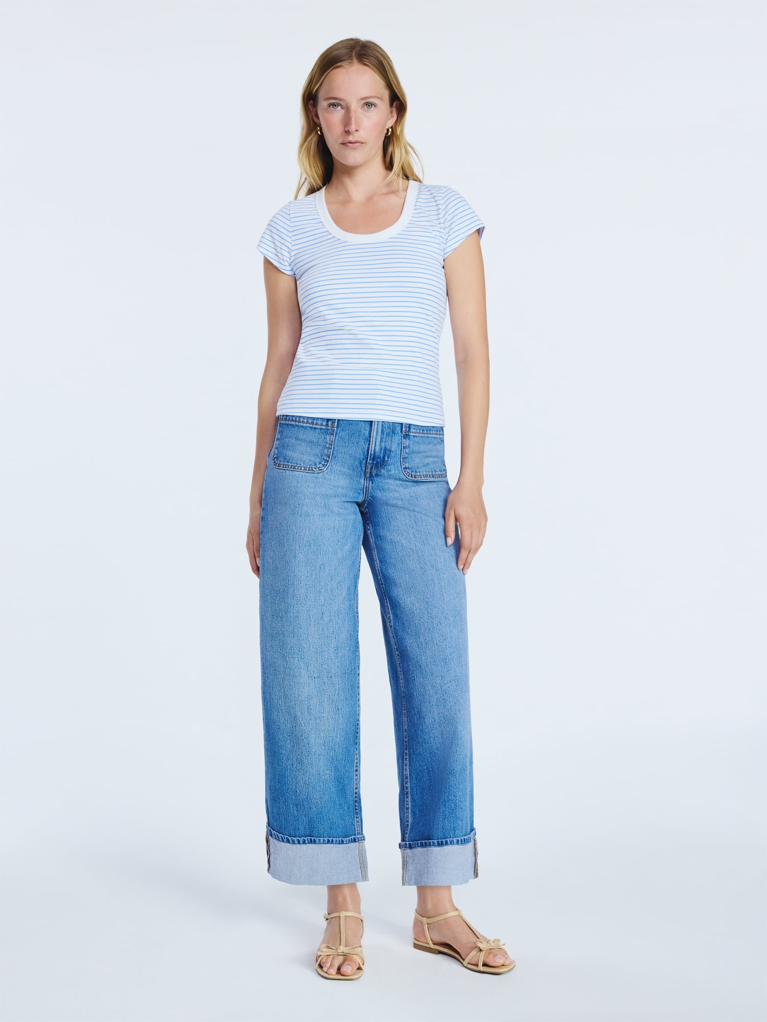 Free Assembly Women's Scoop Neck Tee with Short Sleeves, Sizes XS-XXL