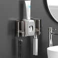 thumbnail image 4 of Wall Mounted Toothbrush Holder with Automatic Toothpaste Dispenser - Adhesive Bathroom Organizer Set Includes 2 Cups, Family Toothbrush Storage, Modern Grey Bathroom Decor, 4 of 6