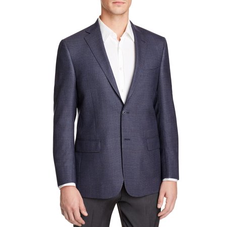 Worsted Wool Blazer - Hart Schaffner Marx Mens New York Worsted Wool Check Sportcoat 42L Navy Blazer