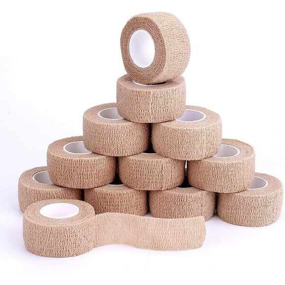 Self-Adhesive Cohesive Wrap Bandage Flexible Stretch Tape Athletic Strong Elastic First Aid Tape for Wrist, Ankle Sprains, Swelling 12 Packs, 1Inch X 5Yards