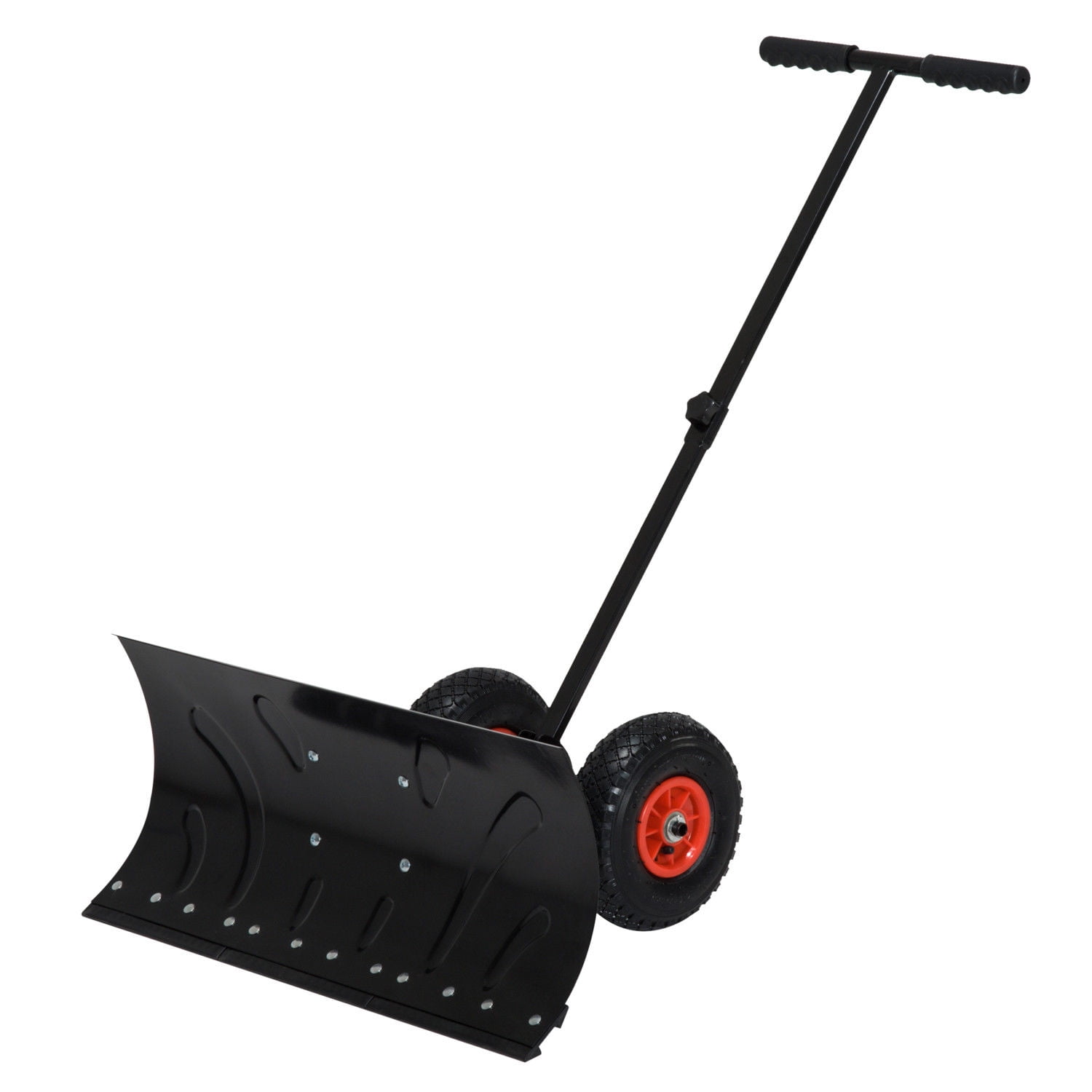 Outsunny 29 Blade Rolling Snow Pusher Shovel with Wheels and Adjustable Handle