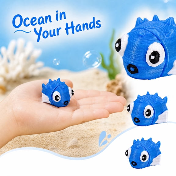 Small 3D Printed Animals 1.5 Inch 3D Printed Squeeze Cute Desk Decor Relaxation Toys Mini Spike Fish Display for Home Office Gaming Space, 1 Pack