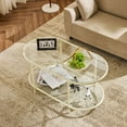 thumbnail image 2 of Ktaxon Rustic Coffee Table, Transparent Glass 2-Tier Oval Vintage Minimalist Design Center Table Rust Resistant Narrow Table for Living Room, Beige, 2 of 5