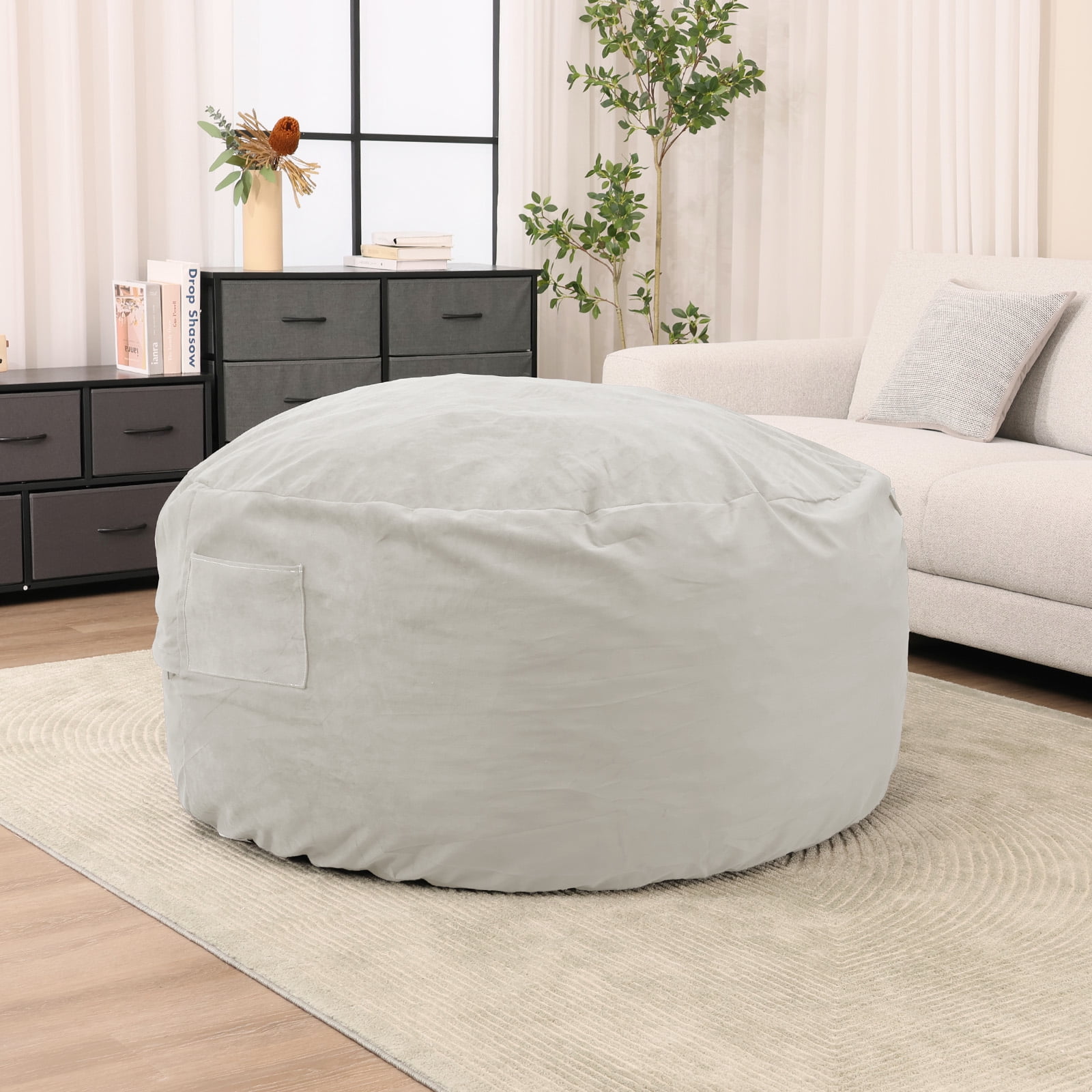 CONCETTA 4ft Sofa Bean Bag Chair , Oversized Beanbag for Adults with Soft Removable Cover, Gray