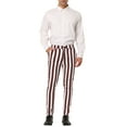 thumbnail image 2 of INSPIRE CHIC Men's Striped Pants Skinny Fit Color Block Dress Trousers 32 Brown White, 2 of 7