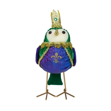 Way to Celebrate Purple Fleur De Lis Fabric Bird Table Top Mardi Gras Decoration, 7"H