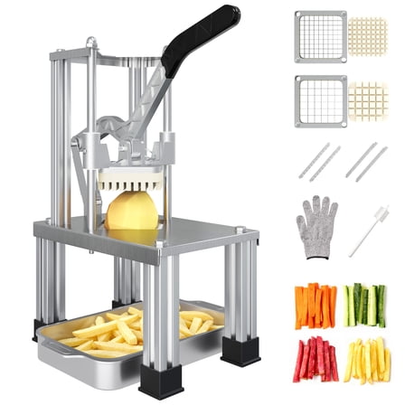 Sunvivi French Fry Cutter Heavy Duty, Commercial Potato Slicer with 2 Blades (1/2" & 3/8"), Stainless Steel for Home & Restaurant