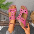 thumbnail image 2 of Rokment Orthopedic Wedge Dress Sandals for Women Trendy Casual Hollow out Leather Peep Toe Arch Support Platform Slip on Beach Summer Comfortable High Heels Slides Walking Shoes Pink Size 9, 2 of 9