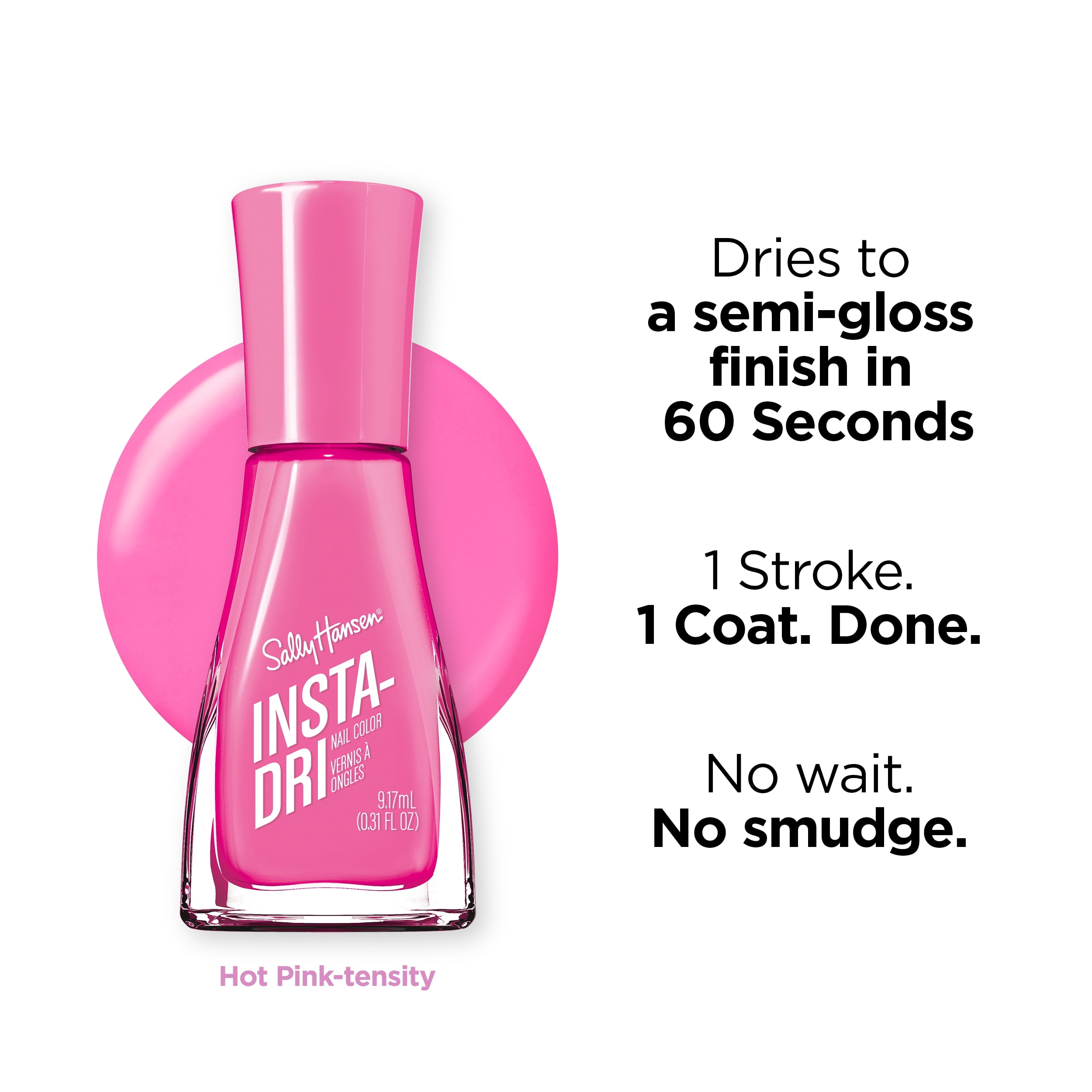 Sally Hansen Insta-Dri Electric Feels Nail Polish, Quick-Drying, Long-Lasting, Hot Pink-tensity, 0.31 fl oz
