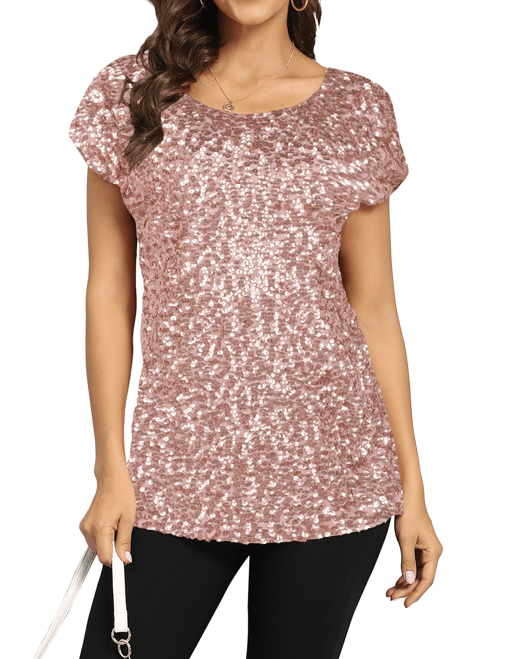 Women's Ladies Sequin Top Shimmer Glitter Loose Bat Sleeve Party Tunic Tops 9 