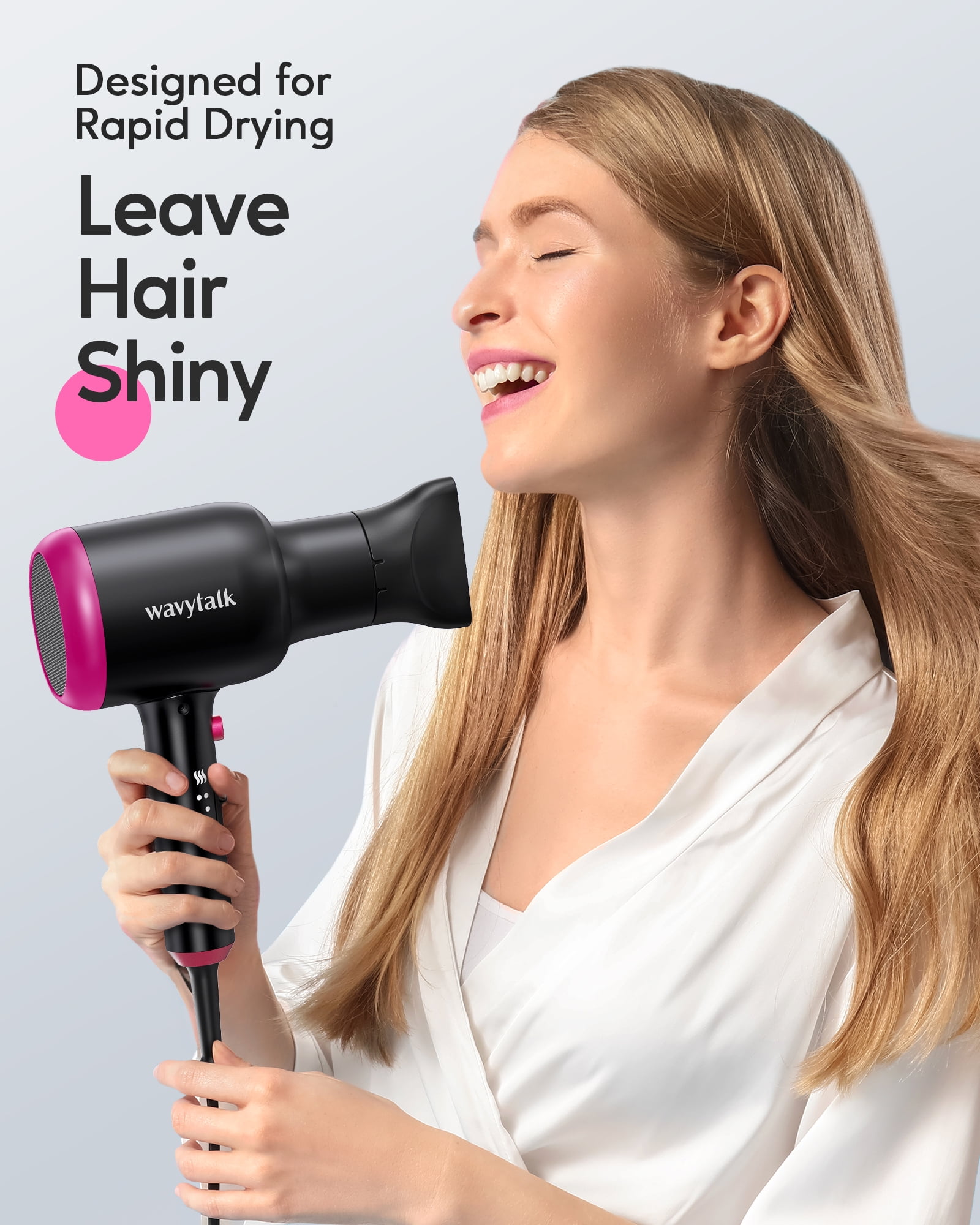 Wavytalk Ionic Hair Dryer, 1875W Blow Dryer with Diffuser for Curly Hair Quiet Compact Design, Black