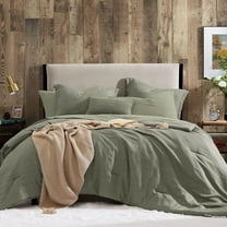 Queen Comforter Set - 7 Pieces Comforter Queen Size, Solid Bedding Set for All Season, Textured Bed in a Bag with Sheets, Pillowcases and Shams (Sage Green, 90''x90'')