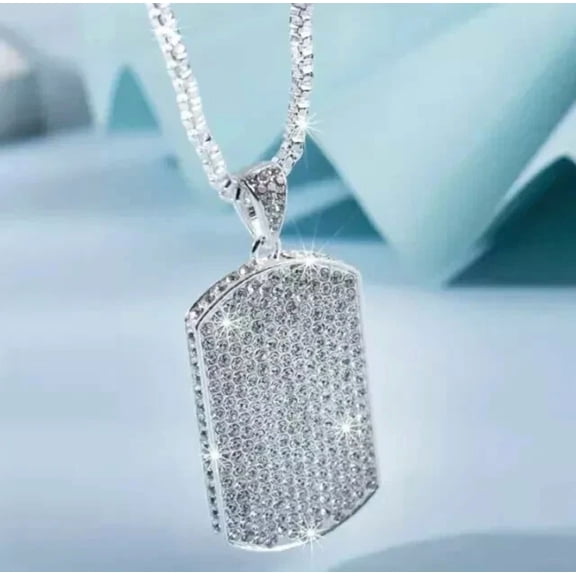 2Ct Round Cut Real Moissanite Dog Tag Pendant 14K White Gold Plated Free Chain