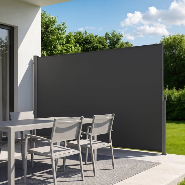 VEVOR Auvent Latéral Rétractable, Écran Latéral Rétractable pour Patio 71 Pouces x 118 Pouces avec Tissu Polyester 180 G/m2, Pare-Soleil Imperméable Écran d'Intimité Extérieur Séparateur de Pièce pour Jardin, Balcon, Piscines, Terrasse, Gris