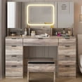 thumbnail image 1 of Ktaxon Large 47.24" Makeup Vanity Table Set with Hidden Storage, 9-Drawer Dressing Table, Bedroom Makeup Table, Gray, 1 of 10