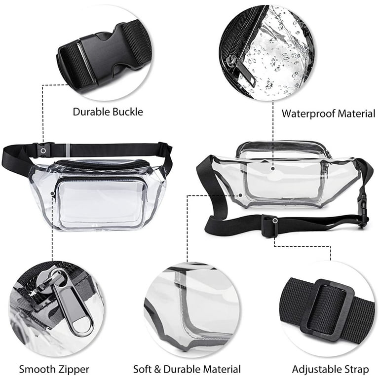  Clear Fanny Pack Belt Bag Stadium Approved for Women Men with  Adjustable Strap Water-resistant Waist bag Clear Purse for Travel Workout  Running Hiking(Black) : Sports & Outdoors