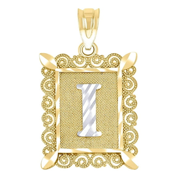 10k Two-tone Gold Unisex Sparkle-Cut Letter Name Personalized Monogram Initial I Charm Pendant Necklace 20.9x12.20mm Wid