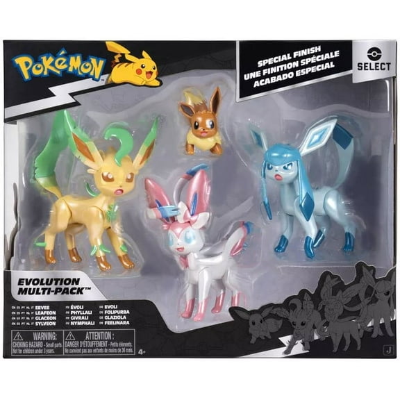 Pokemon Select Eevee, Leafeon, Glaceon & Sylveon Evolution Figure 4-Pack