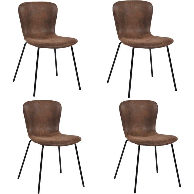Sillas de Comedor con Respaldo Acolchado de Ante, Sillas de Sala de Estar Mid Century con Patas de Metal Negro Marrón