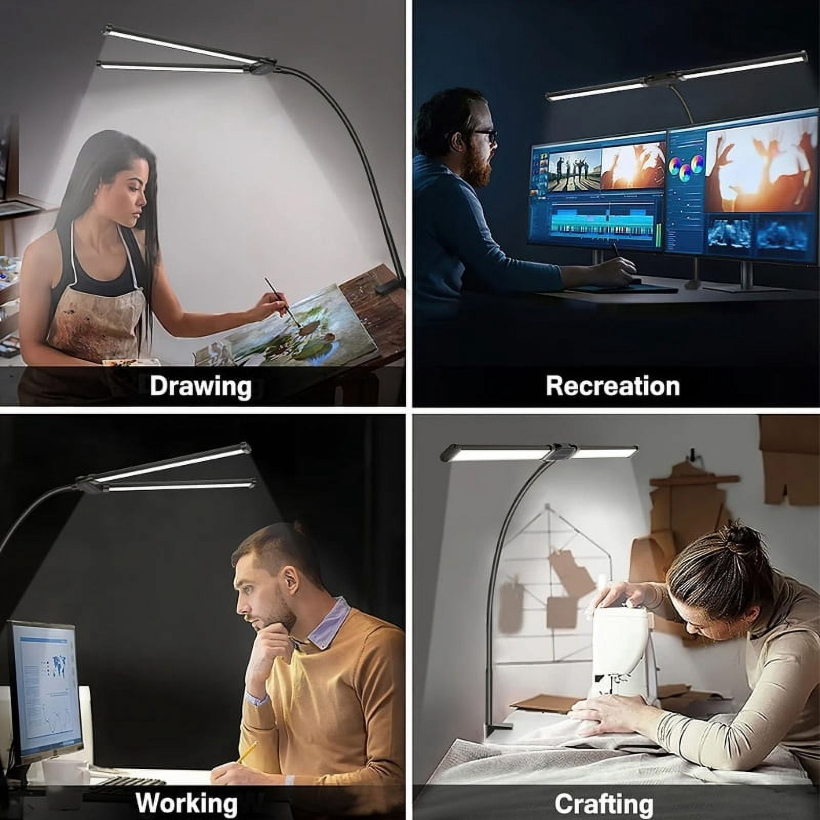 Double Head LED Desk Lamp Flexible Gooseneck Tube with Clip Fill Light 10-level Adjustable Eye Protection Table Lamp Light