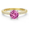 thumbnail image 3 of Gem Stone King 14K Two Tone Gold Pink Created Sapphire and Lab Grown Diamond Engagement Ring for Women | 1.82 Cttw | Round 7MM | Gemstone September Birthstone | Size 8, 3 of 6