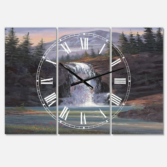 Designart 'Waterfall Mountain Afternoon' Large Traditional Wall Clock