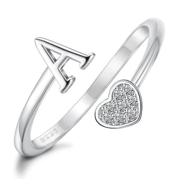 APIPEE Heart Alphabet Initial Ring in 925 Sterling Silver, Adjustable Stackable Ring for Women and Teens