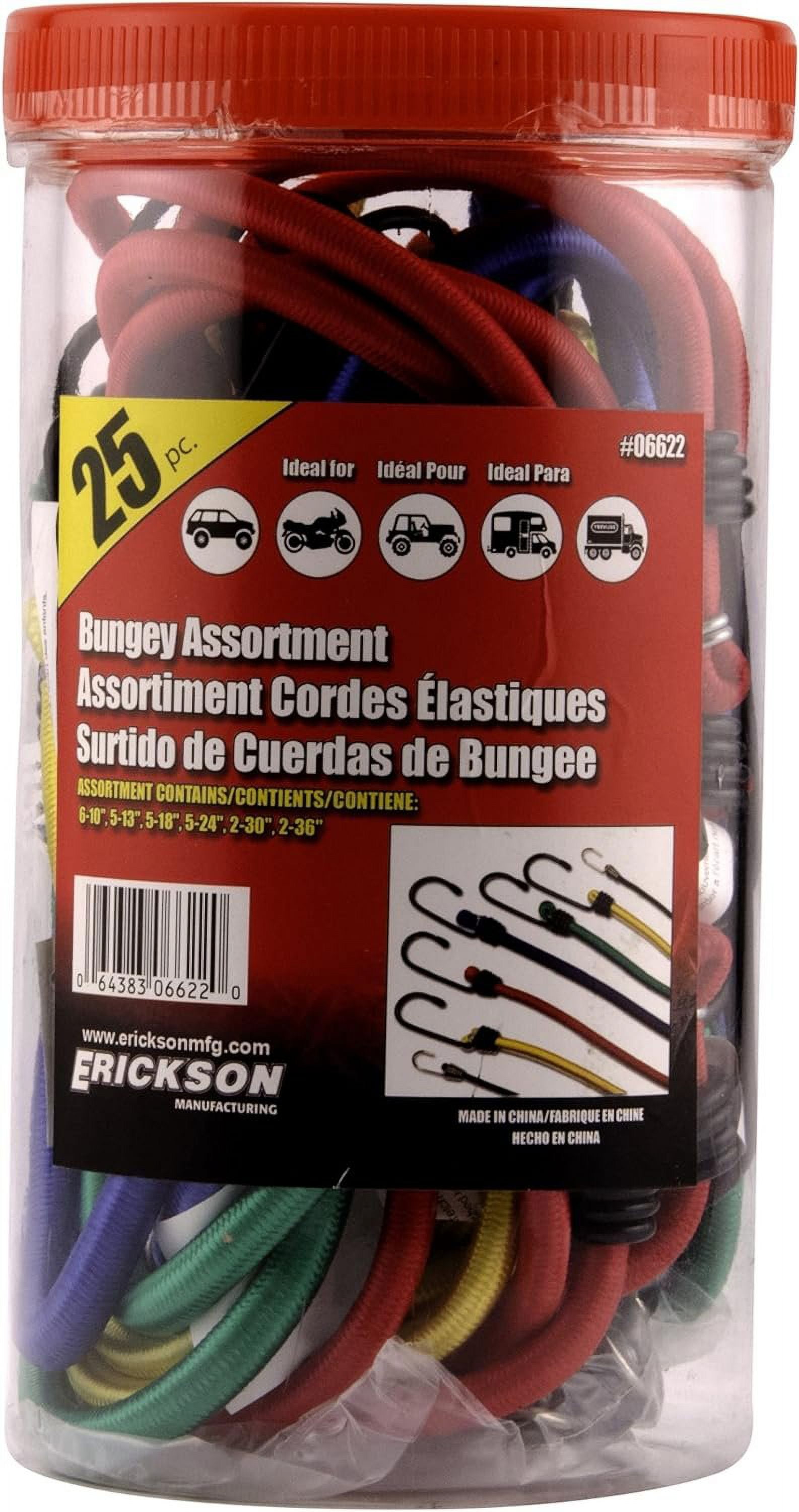 Erickson Multiple Length Bungee Cord Assortment Jar - Multicolor - Pack of 25 — Residential Use, Standard Application
