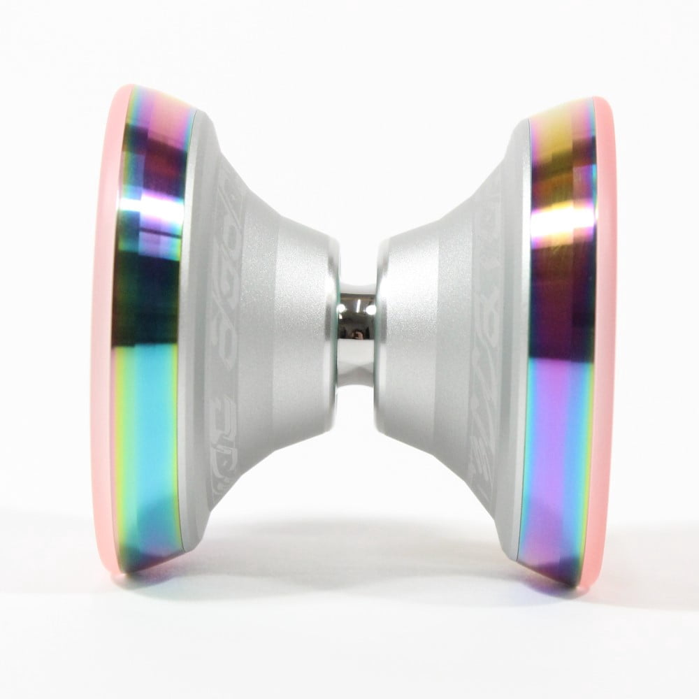 C3yoyodesign Super Scintillator Yo-Yo - Hybrid Tri-Material - Simpson Wong Signature YoYo (Silver Rainbow Rims Pink Rings)