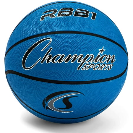 Champion Sports Rubber Official Basketball, Heavy Duty - Pro-Style Basketballs, Various Colors and Sizes - Premium Basketball Equipment, Indoor Outdoor - Physical Education Supplies (Size 7, Blue)