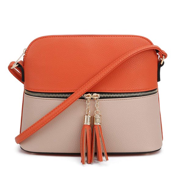 SG SUGU Bolso bandolera Lunar ligero de cúpula mediana con borla | Bolsillo con cremallera | Correa ajustable