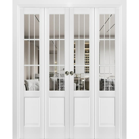 Sliding Closet Double Bi-fold Doors | Felicia 3599 White Silk with Clear Glass