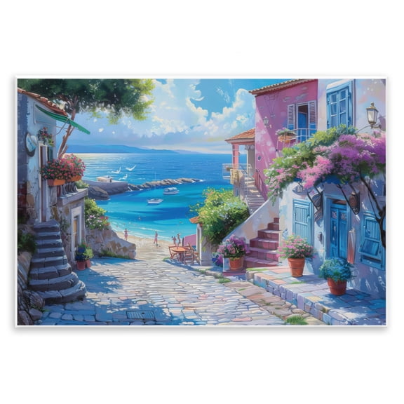 Stupell Industries Seaside Village Cobblestones Landscape & Nature Painting Unframed Art Print Wall Art, 15 x 10