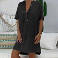 thumbnail image 1 of Robe d'Été pour Femmes 2024 Mode Grande Taille Décontractée Ample en Coton Uni Col en V Manches Courtes Robe d'Été 50 % de Réduction!, 1 of 6
